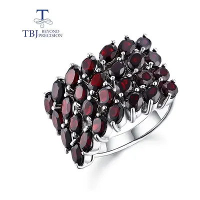 (red, us ring size 9#) Big Silver Ring Natural Gemstone Black Garnet Rings Sterling Silver Fine 