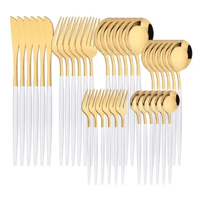 (white,gold) 6people Gold Dinnerware Set High Quality Stainless Steel Cutlery Flatware Set Knife