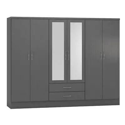 Nevada Door Drawer Mirrored Wardrobe 3D Effect Grey