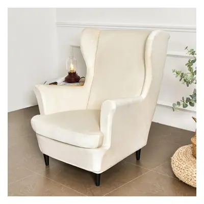 (light beige, one size) Solid Color Wing Chair Cover Stretch Spandex Armchair Covers Europe Remo