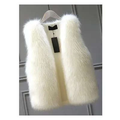 (white, S) Women Fur Vest Autumn Winter Imitation Fox Fur Coat Female Street Casual Sleeveless W