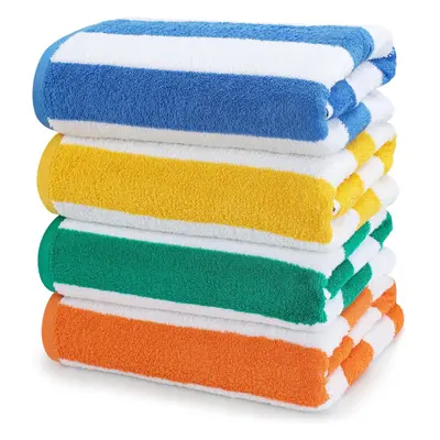 (4 Pack, Blue,green,orange,yellow) Cabana Stripe Beach Towels - 100% Ring Spun Cotton Large Pool