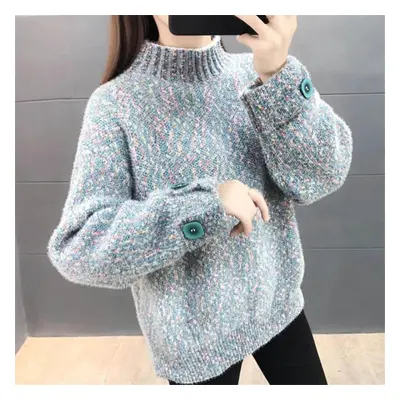 (blue, M) Autumn And Winter Women&apos;s Short Chenille Fashion Bottoming Top Plus Velvet Thick 