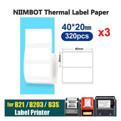 (as the picture, 40x20mm 320pcs) 3rolls Niimbot B21 B3s B1 White Label Sticker 30x20mmx320pcs Th