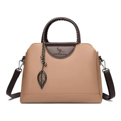 (khaki) Layers Large Capacity Handbag Women Tote Bag High Quality Leather Shoulder Messenger Bag