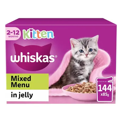 144 x 85g Whiskas Kitten Mixed Menu Wet Cat Food Pouches in Jelly