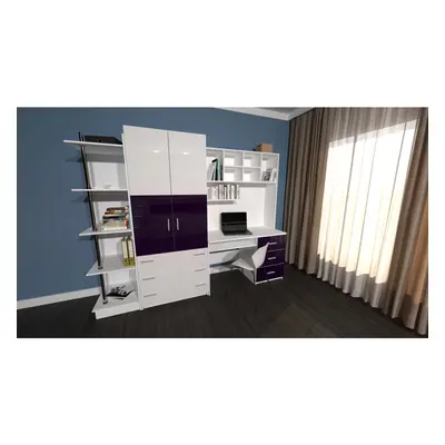 (Purple) Wardrobe Desk Bookshelf Furniture Set EDEN 3AM