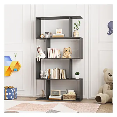 (Bookcase S-Shaped Tier Bookshelf Display Rack Book Storage Stand Shelves Home - Black) S-Shaped