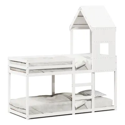 (white, x cm) vidaXL Bunk Bed with Roof Bed Frame Kids Twin Sleeper 90x190cm Solid Wood Pine