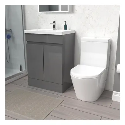 Nes Home Steel Grey 600mm Freestanding Basin Vanity & Close Coupled Toilet