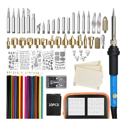 (EU Plug) 81Pcs Wood Burning Pen Set Stencil Soldering Iron Tips Tools Pyrography Kit