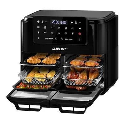 LLIVEKIT Dual Zone Air Fryer 12L, with Removable Divider for 5.5L Dual Cooking, Large Air Fryer 