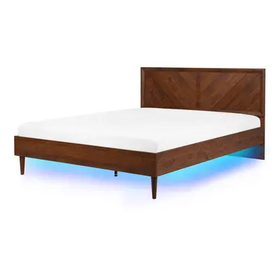 Bed with LED Wood MIALET x cm (EU Super King) Dark Brown