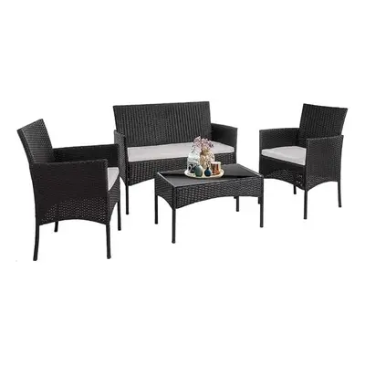 (Black) Piece Rattan Sofa & Patio set with Coffee Table