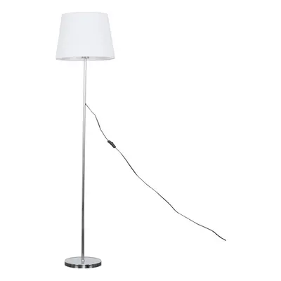 Modern Standard Floor Lamp in a Polished Chrome Metal Finish with a White Tapered Light Shade