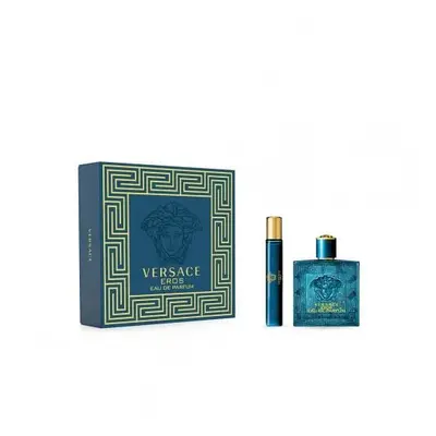 Versace Eros Pcs Set For Men: 3.4 Eau De Parfum Spray + 0.3 Oz Eau De Parfum Travel Spray (Hard 