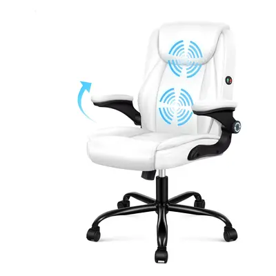 (Fenix - Massage (White)) ELFORDSON Massage Office Chair Executive Computer Gaming Seat