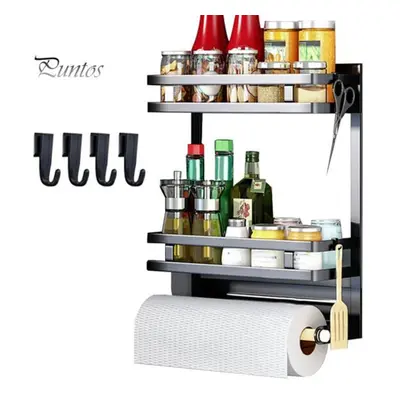 (black, L) Magnetic Storage Rack With Paper Towel Holder Strong Load-bearing Easy To Install Kit