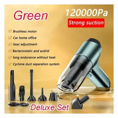 (green) 120000pa Powerful Wireless Car Vacuum Cleaner Mini Portable Handheld For Car And Home Ap