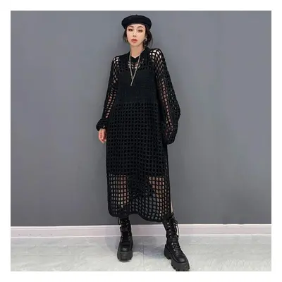 (black, One Size) Xitao Fashion Solid Color Hollow Out Knitting Dress Wld13196