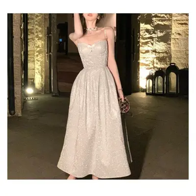 (as the picture, M) Women&apos;s Suspender Dress With High-end Design Sense Banquet Evening Dres