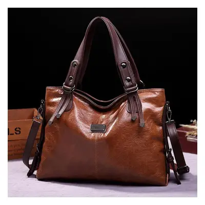 (brown, 40cm*14cm*28cm) Women&apos;s Leisure Fashion Retro Tote Soft Leather Single Shoulder Mes