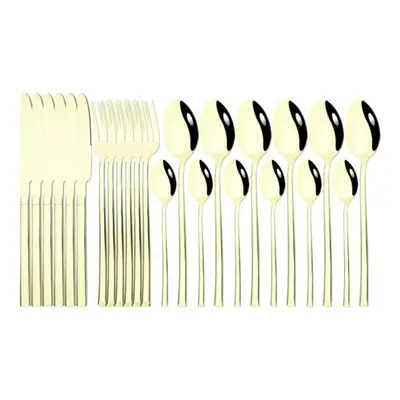 (champagne) 24pcs Black Gold Cutlery Set Stainless Steel Dinnerware Knives Fork Spoon Dinner Tab