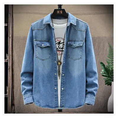 (navy blue, XXXXL) Style High Quality Denim Shirts Men&apos;s Casual Long Sleeve Jeans Shirt Sol