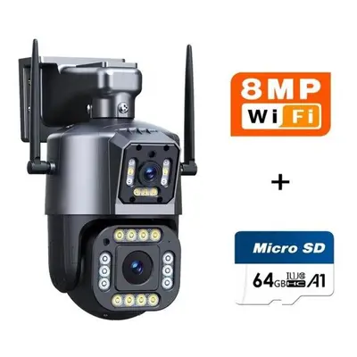 (4K 8MP Add 64G) New Eu 12mp 6k Wifi Ip Camera Outdoor Ptz Three Lens Dual Screens 10x Zoom Auto