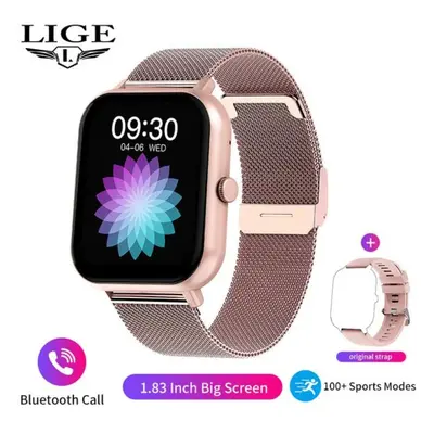 (pink, Mesh belt) Lige Hd Large Screen Smartwatch Bluetooth Call Sports Health Wristband Body Te