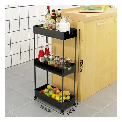 (black, 38.5*17*67.5cm) 2/3/4 Tier Slim Storage Cart Kitchen Bathroom Organizer Shelf Mobile She