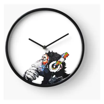 (Banksy Funky Monkey DJ headphones graffiti street art=2672) Wall Clock Inch Funny Mantel & Tabl