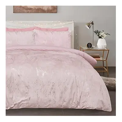 Sleepdown Marble Velvet Metallic Blush Pink Plain Reverse Duvet Cover Quilt Pillow Cases Bedding