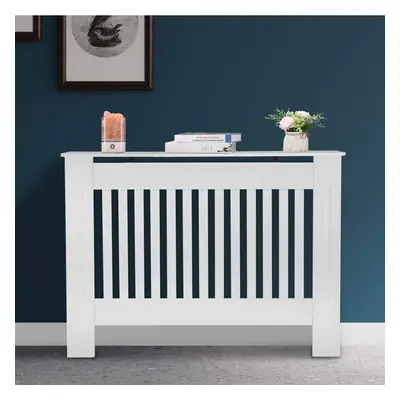 (Medium) White Radiator Cover Cross Slat Radiator Shelve White Painted Modern MDF Cabinet For Li