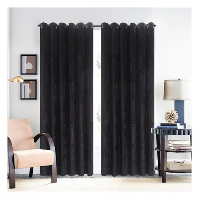 (BLACK, 90" X 108") Luxury Crushed velvet curtains (Pair) with lined eyelet ring