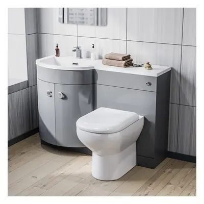 Nes Home Dene 1100mm Left Hand Basin Combination Vanity Unit, WC unit, Back To Wall Toilet Grey