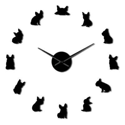 (Black) Inch Bulldog DIY Giant Wall Clock France Domestic Dog Large Modern Wall Clock Frenchie W