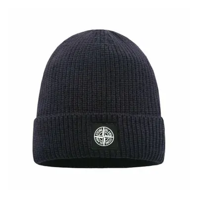 (Navy) Stone Island Beanie Men Women Warm Cuffed Cap Knit Stretch Winter Hat Xmas Gift