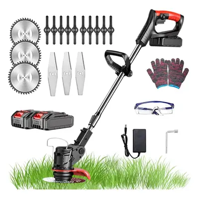 (Black) 24V Cordless Trimmer, Telescopic Lightweight Lawn Trimmer with x Metal Blades and x Plas