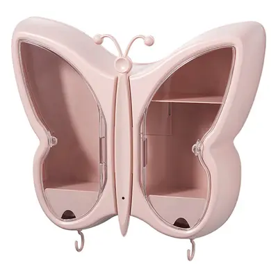 (Pink) Waterproof Butterfly Shape Punch-Free Cosmetic Storage Box for Bathroom Kitchen Storage O