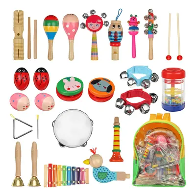 24PCS Musical Percussion Instrument Set,Toddler Musical Education Instruments Toys Wooden Percus