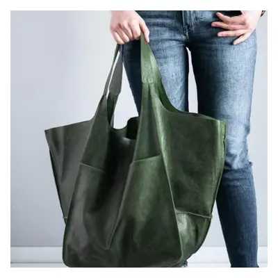 (green) European And American Vintage New Simple Big Bag Soft Leather Large Capacity One Shoulde