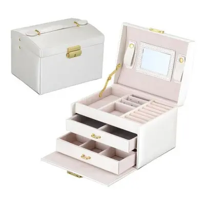 (white, 17.5*14*13cm) Large Jewelry Box Organizer Girls Pu Leather Drawer Jewellery Boxes Earrin