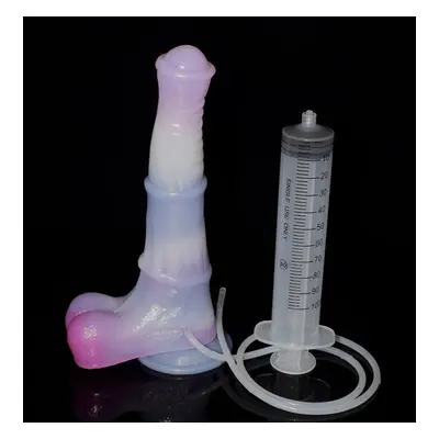 (as the picture, with syringe M2) Faak Long Squirting Horse Dildo With Sucker Silicone Ejaculati