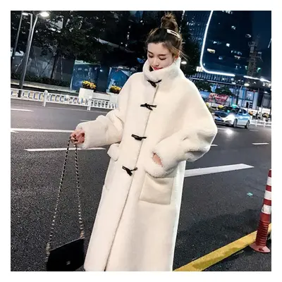 (white, L) Women Wool Longjacket Coat Winter Thick Warm Oversized Chunky Outerwear Overcoat Wome