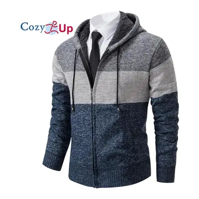 (blue, XL) Cozy Up Autumn Hooded Warm Sweater For Men With Thick And Velvet Men Knitted Sweaterc