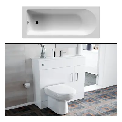 Slimline Vanity Basin, WC Toilet and Round Single Ended Bath Tub Bathroom Suite