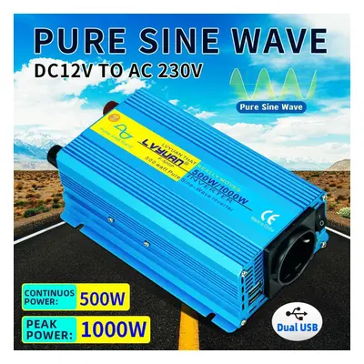 (blue, 12V 220V EU) Watts (peak) 12v To 230v Watt Rated Power Pure Gen Inverter 5v 2.4a Usb Suit