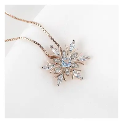 (as the picture) Sterling Silver Gemstone Pendants For Women Sky Blue Topaz Elegant Snowflake Ch