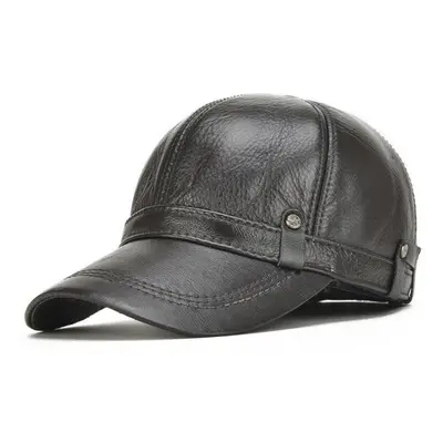 (black, cm) Northwood Genuine Leather Baseball Caps Earflaps Snapback Hats Mens Winter Baseball 